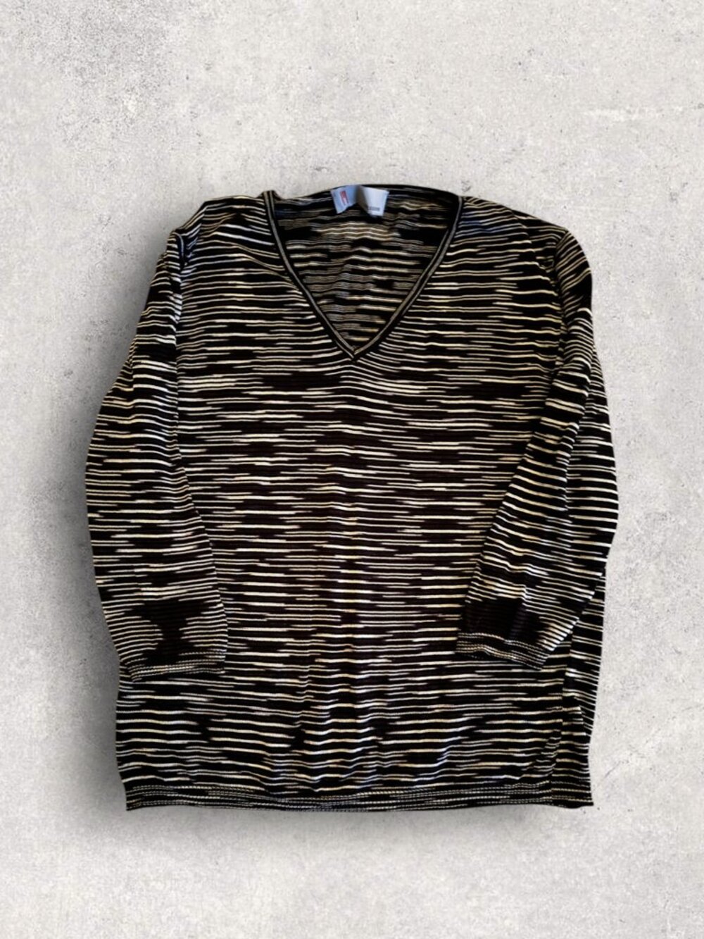 MISSONI Made in Italy Black & White Space-Dye V-Neck Knit Top